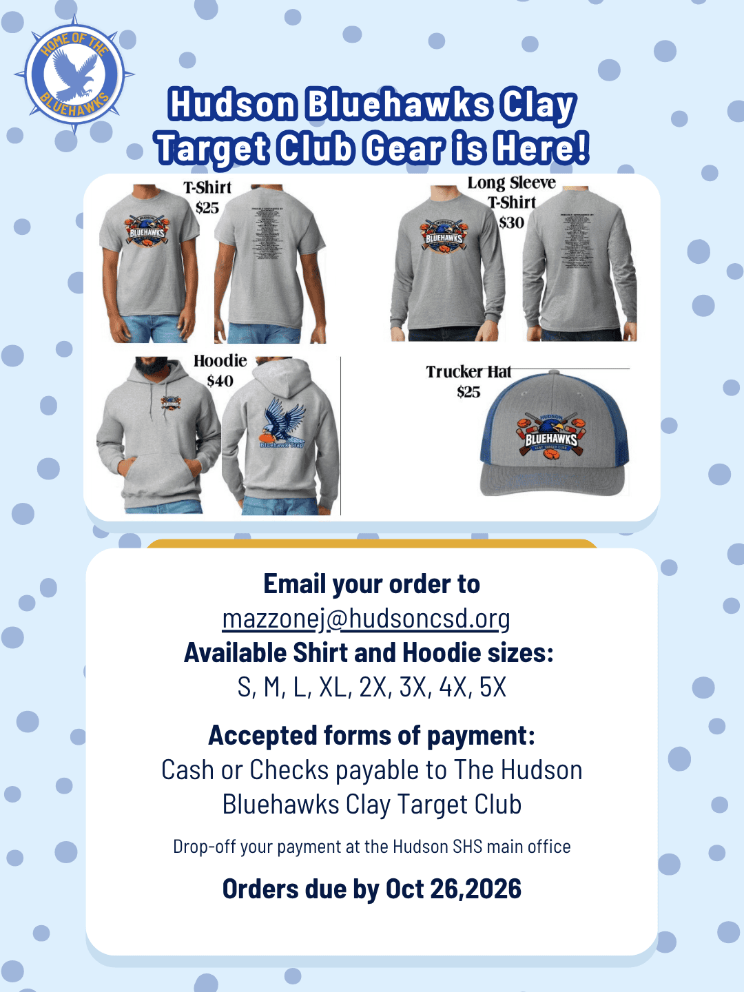 Order your bluehawks clay target club merch - Fundraiser